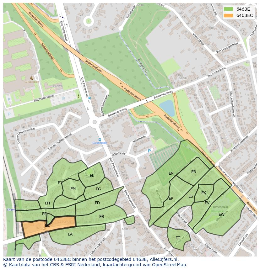 Afbeelding van het postcodegebied 6463 EC op de kaart.