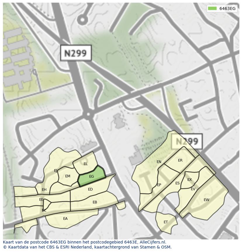 Afbeelding van het postcodegebied 6463 EG op de kaart.