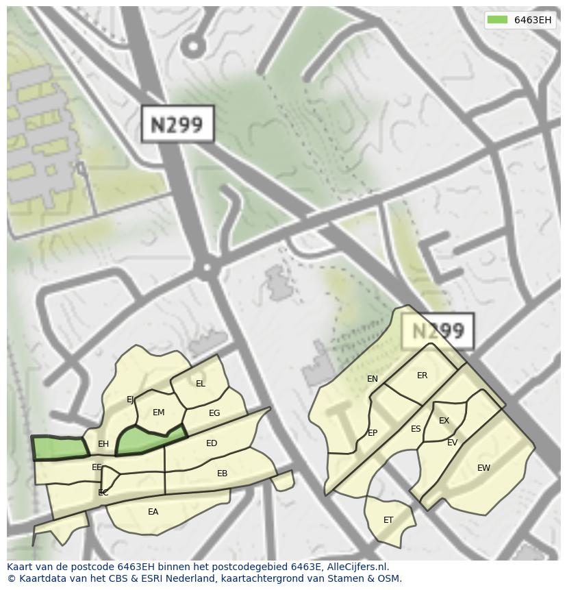 Afbeelding van het postcodegebied 6463 EH op de kaart.