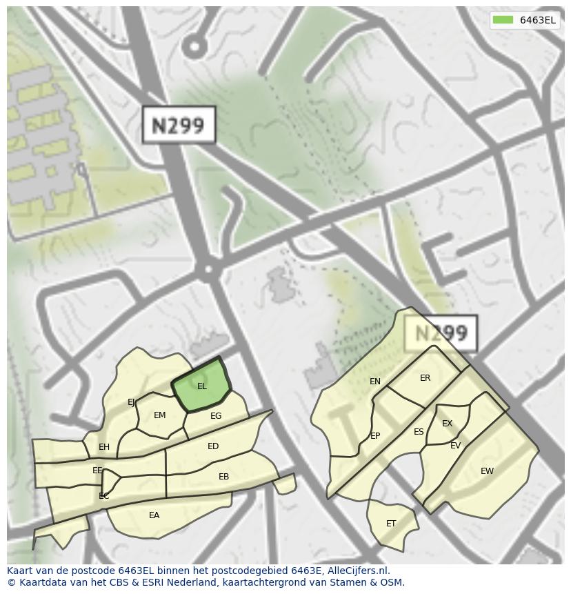 Afbeelding van het postcodegebied 6463 EL op de kaart.