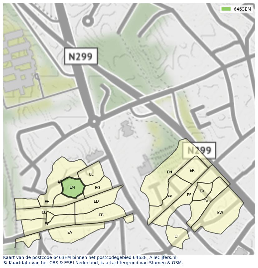 Afbeelding van het postcodegebied 6463 EM op de kaart.