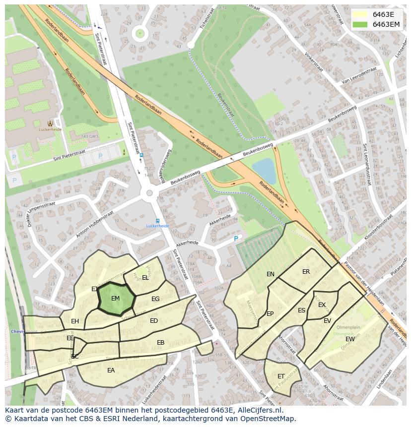 Afbeelding van het postcodegebied 6463 EM op de kaart.