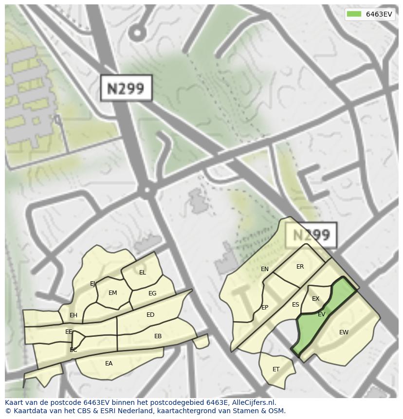 Afbeelding van het postcodegebied 6463 EV op de kaart.