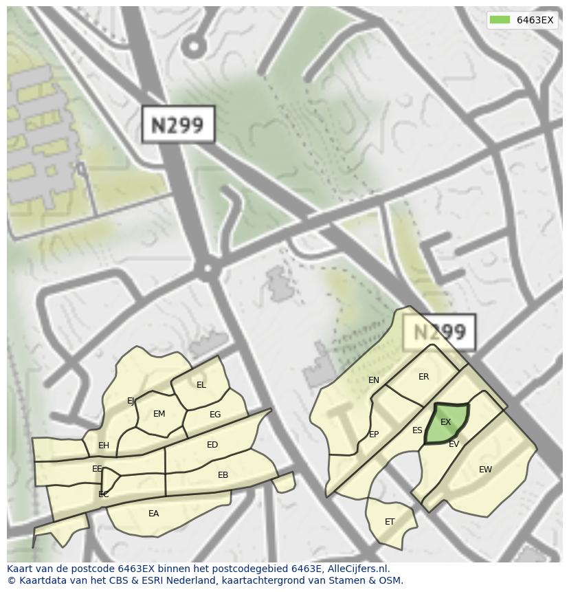 Afbeelding van het postcodegebied 6463 EX op de kaart.