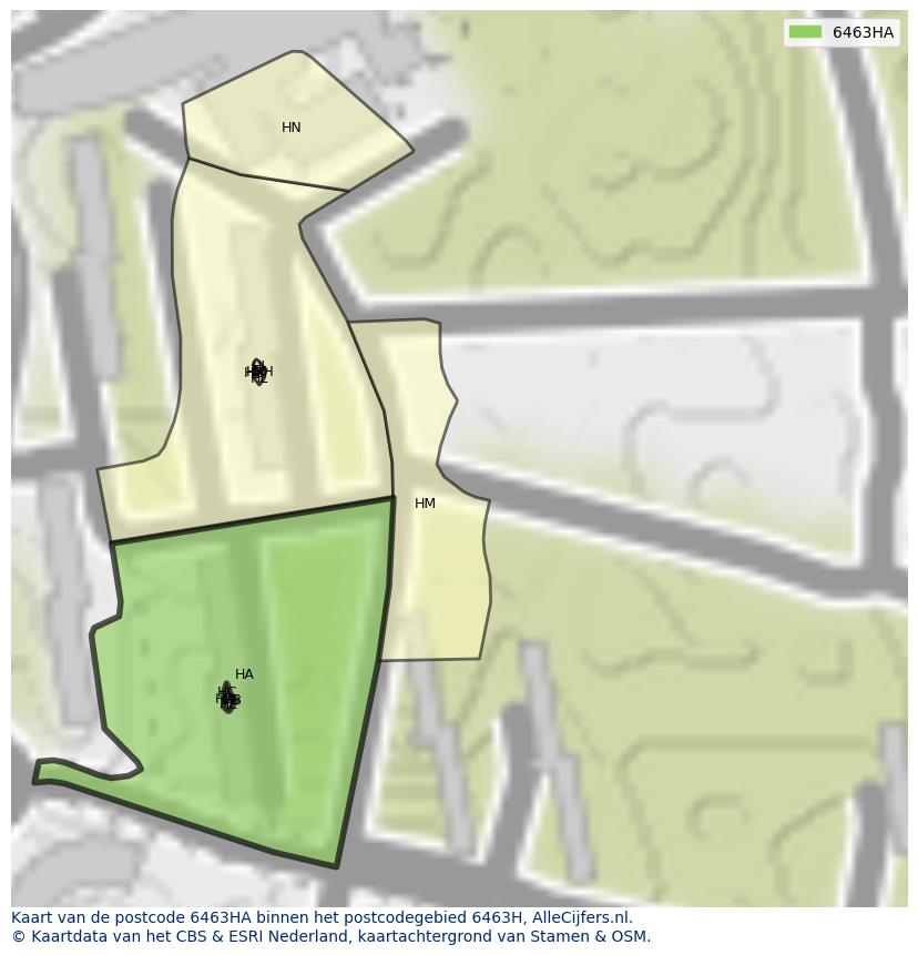 Afbeelding van het postcodegebied 6463 HA op de kaart.