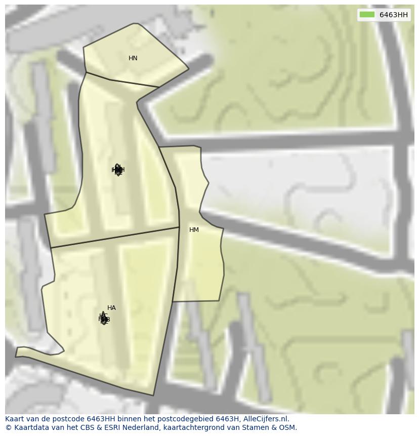 Afbeelding van het postcodegebied 6463 HH op de kaart.