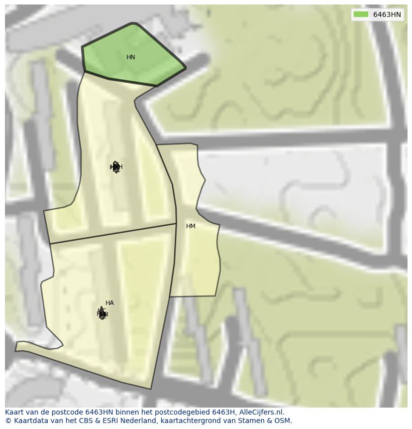 Afbeelding van het postcodegebied 6463 HN op de kaart.