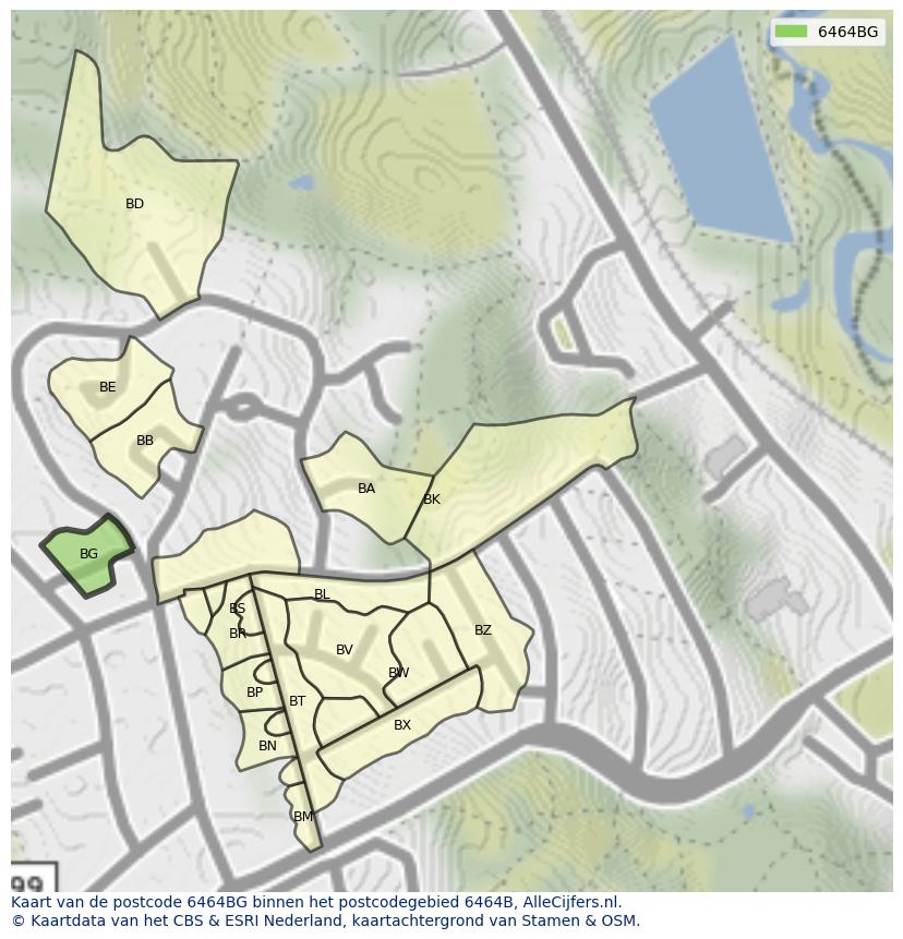 Afbeelding van het postcodegebied 6464 BG op de kaart.