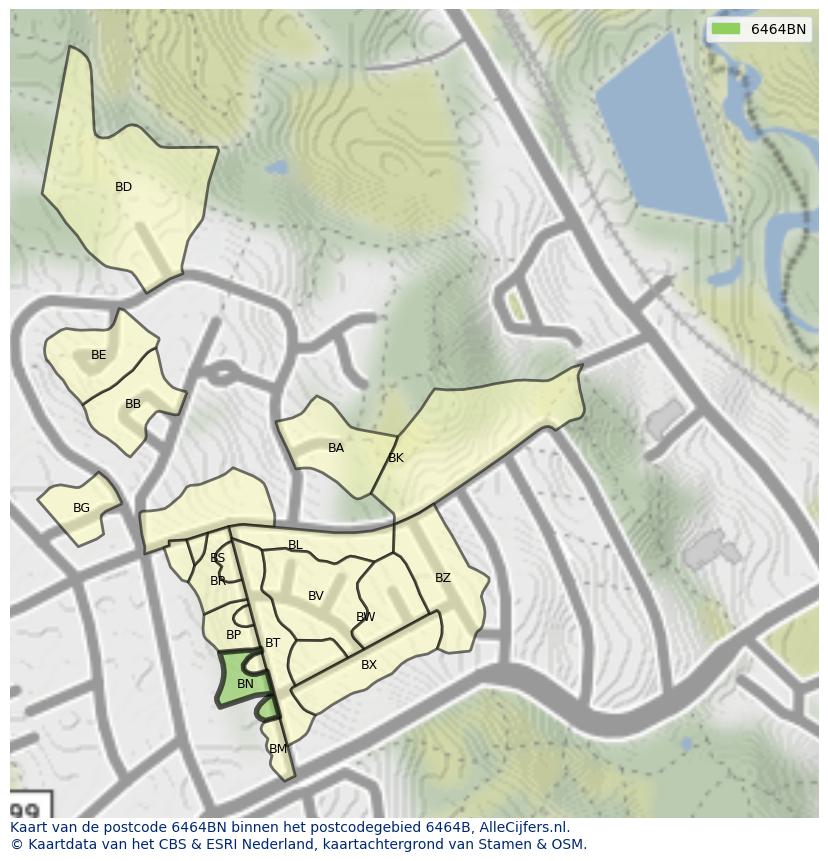 Afbeelding van het postcodegebied 6464 BN op de kaart.