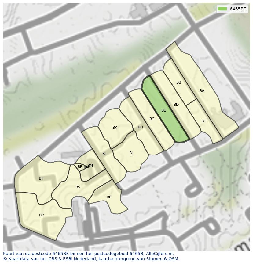 Afbeelding van het postcodegebied 6465 BE op de kaart.