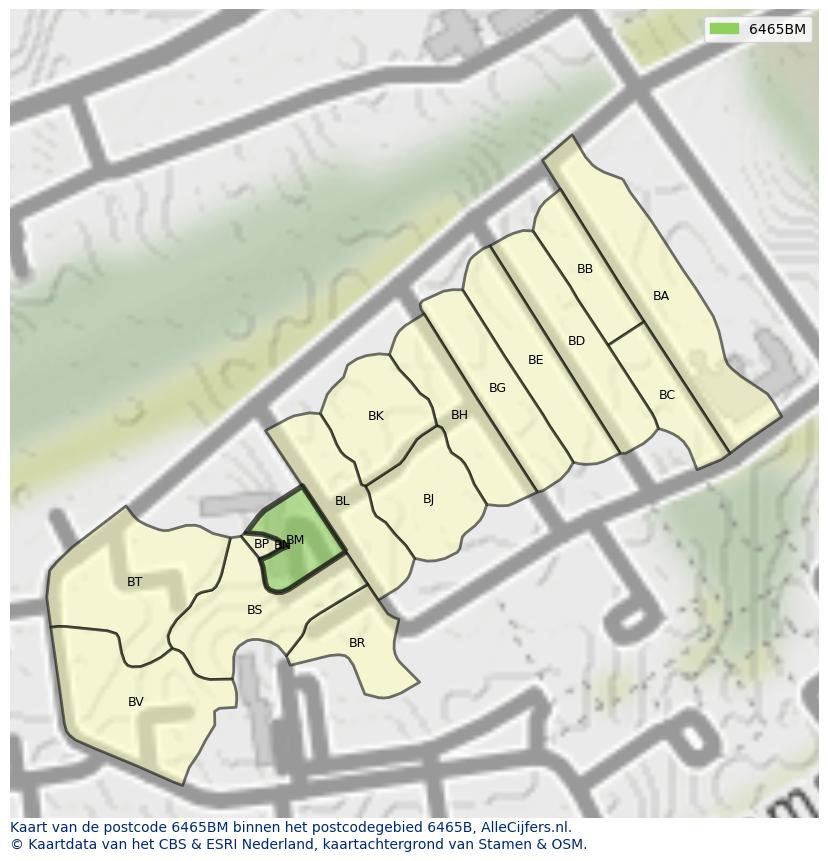 Afbeelding van het postcodegebied 6465 BM op de kaart.