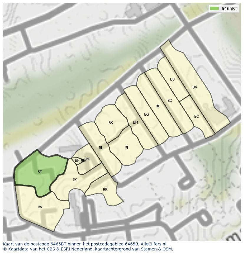 Afbeelding van het postcodegebied 6465 BT op de kaart.