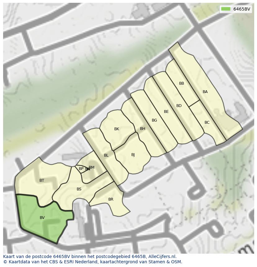 Afbeelding van het postcodegebied 6465 BV op de kaart.