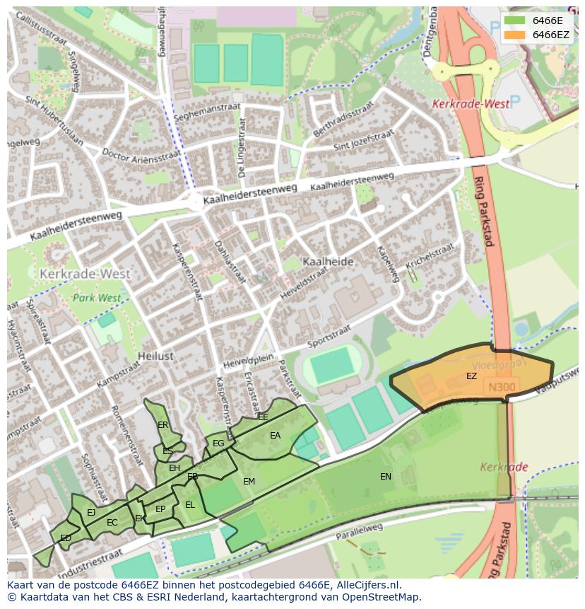 Afbeelding van het postcodegebied 6466 EZ op de kaart.