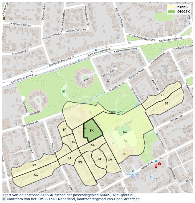 Afbeelding van het postcodegebied 6466 SK op de kaart.