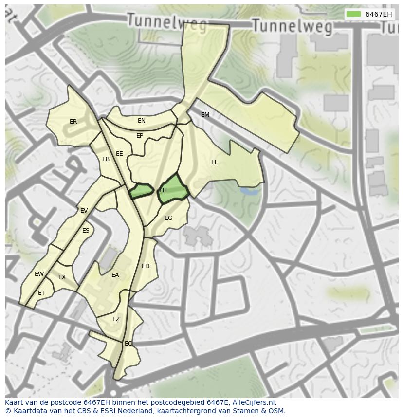 Afbeelding van het postcodegebied 6467 EH op de kaart.