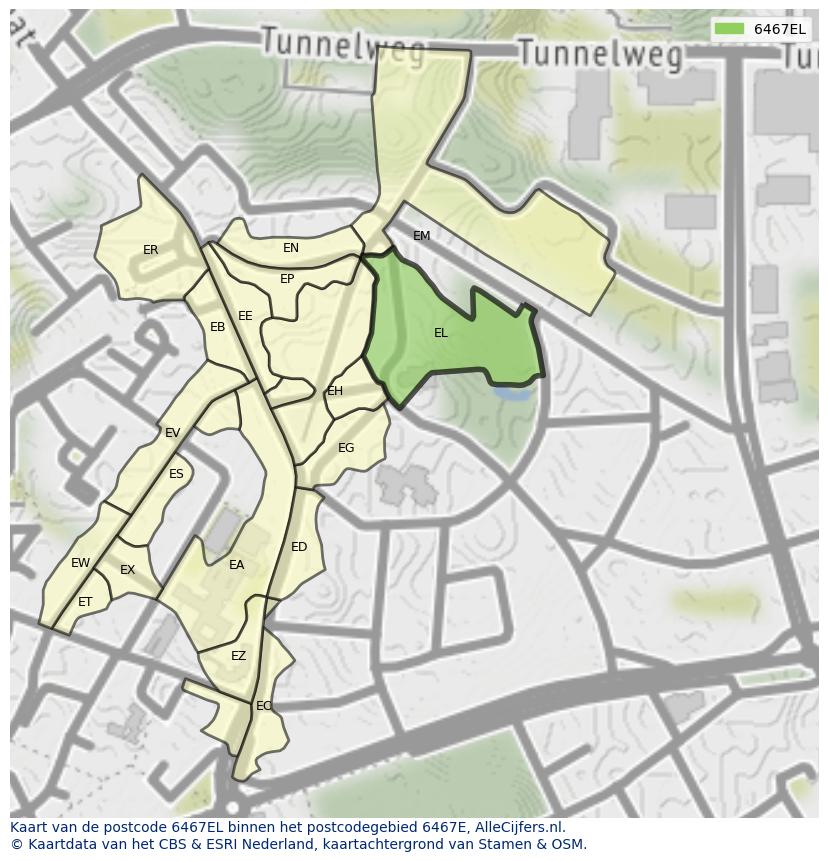 Afbeelding van het postcodegebied 6467 EL op de kaart.