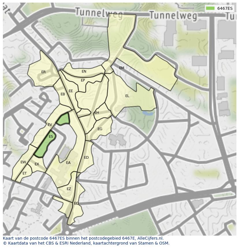 Afbeelding van het postcodegebied 6467 ES op de kaart.