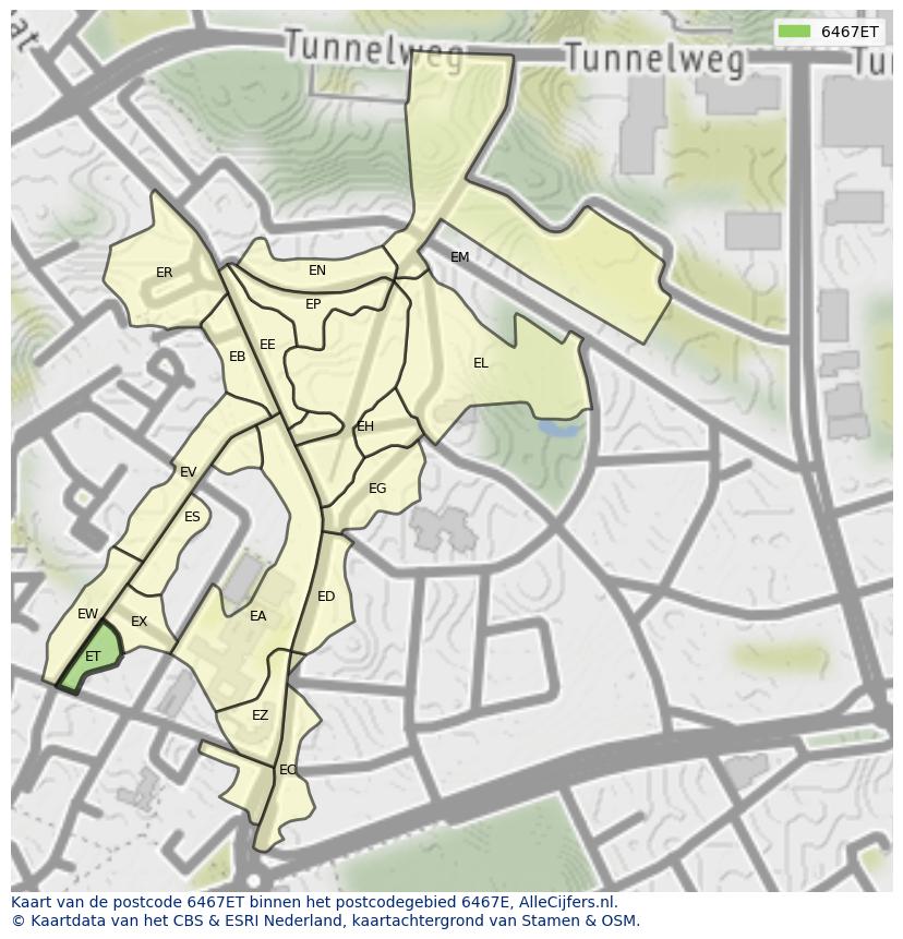 Afbeelding van het postcodegebied 6467 ET op de kaart.
