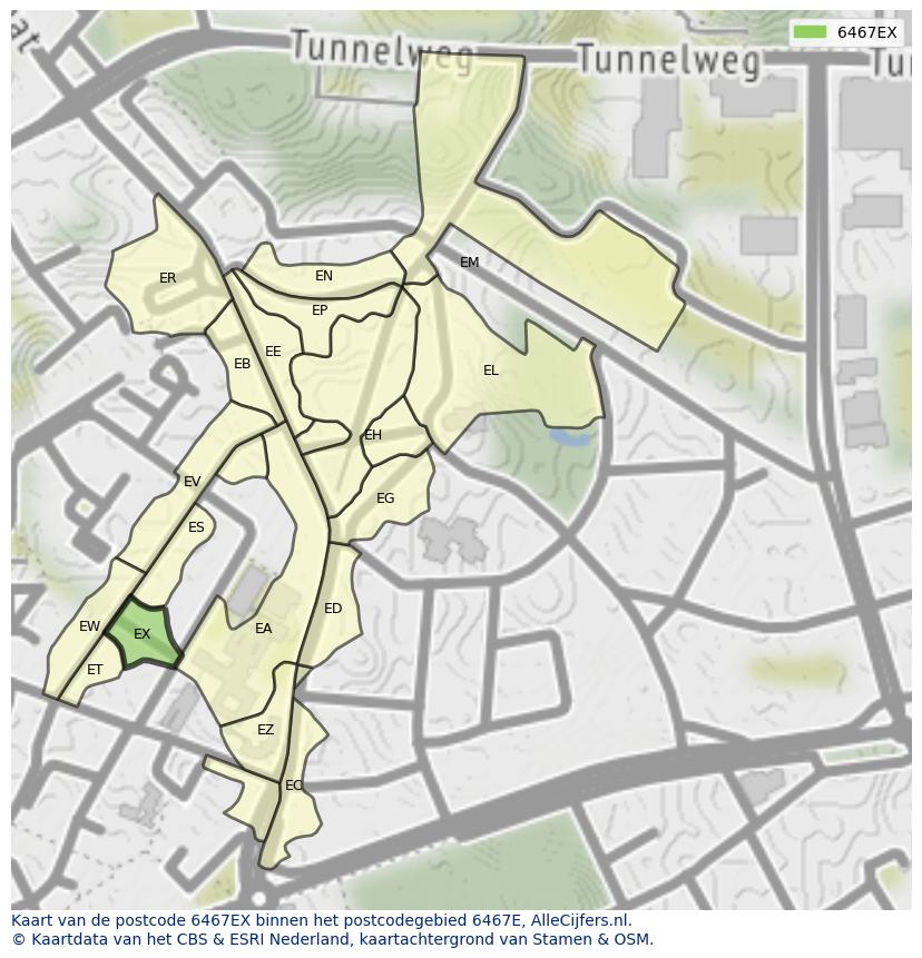 Afbeelding van het postcodegebied 6467 EX op de kaart.