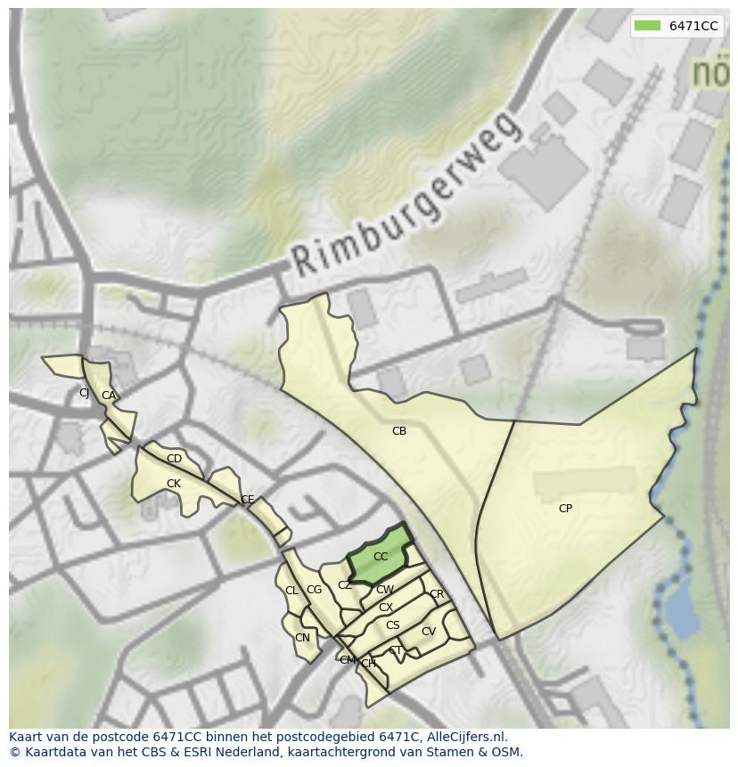 Afbeelding van het postcodegebied 6471 CC op de kaart.