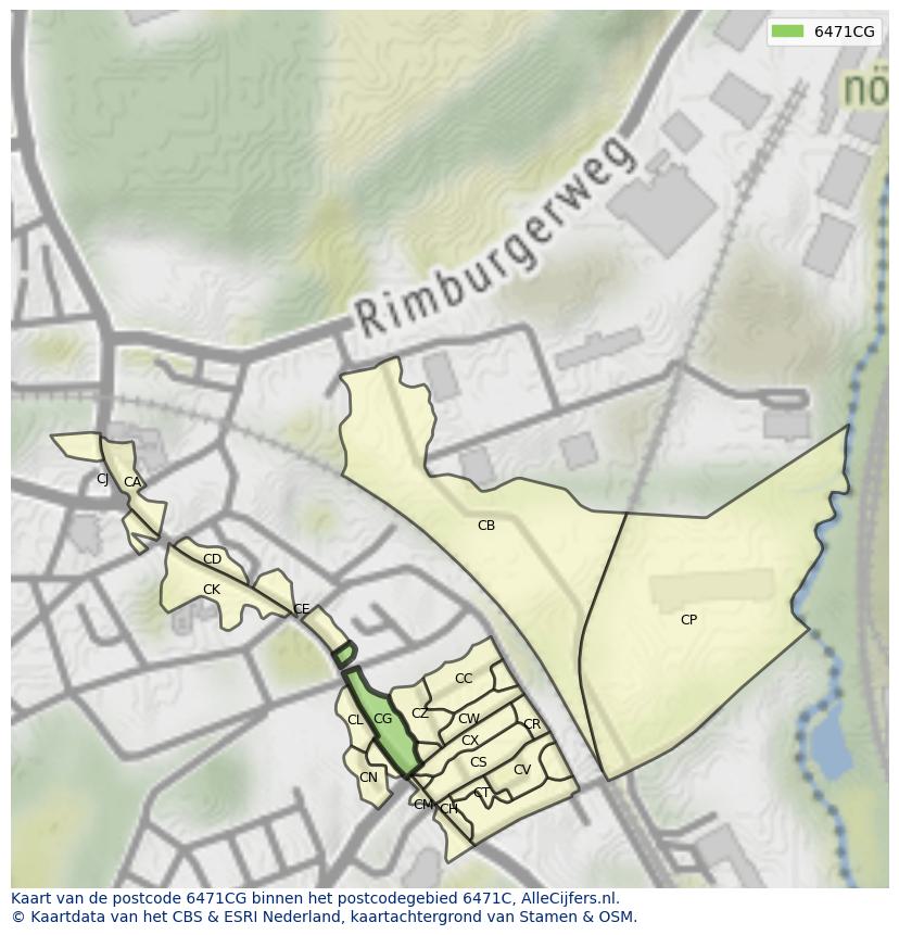 Afbeelding van het postcodegebied 6471 CG op de kaart.