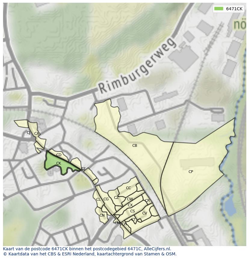 Afbeelding van het postcodegebied 6471 CK op de kaart.
