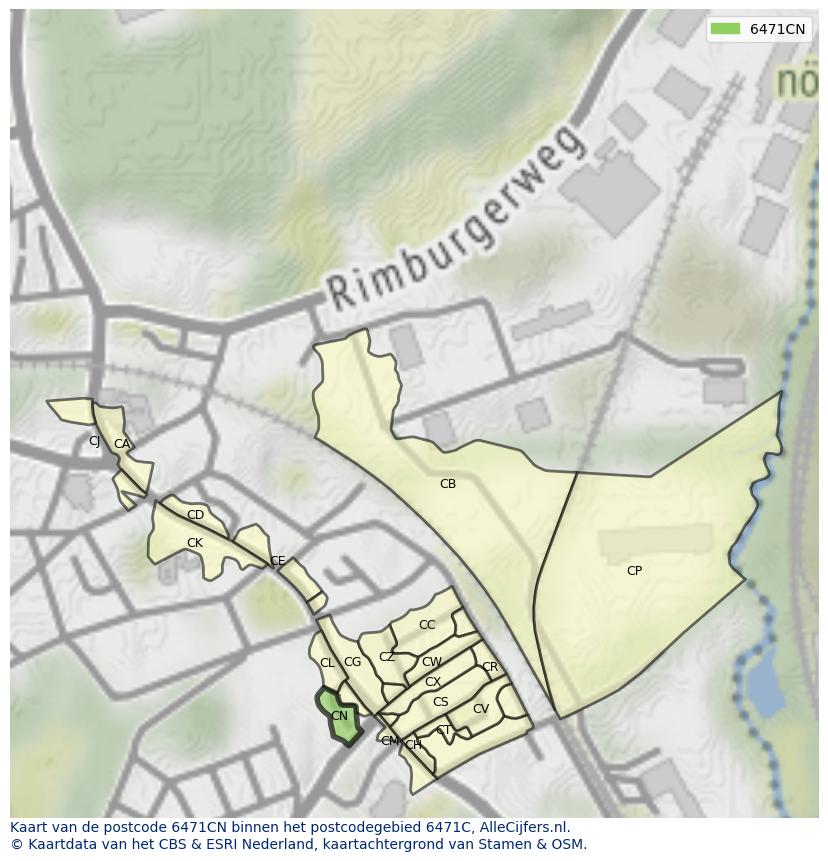 Afbeelding van het postcodegebied 6471 CN op de kaart.