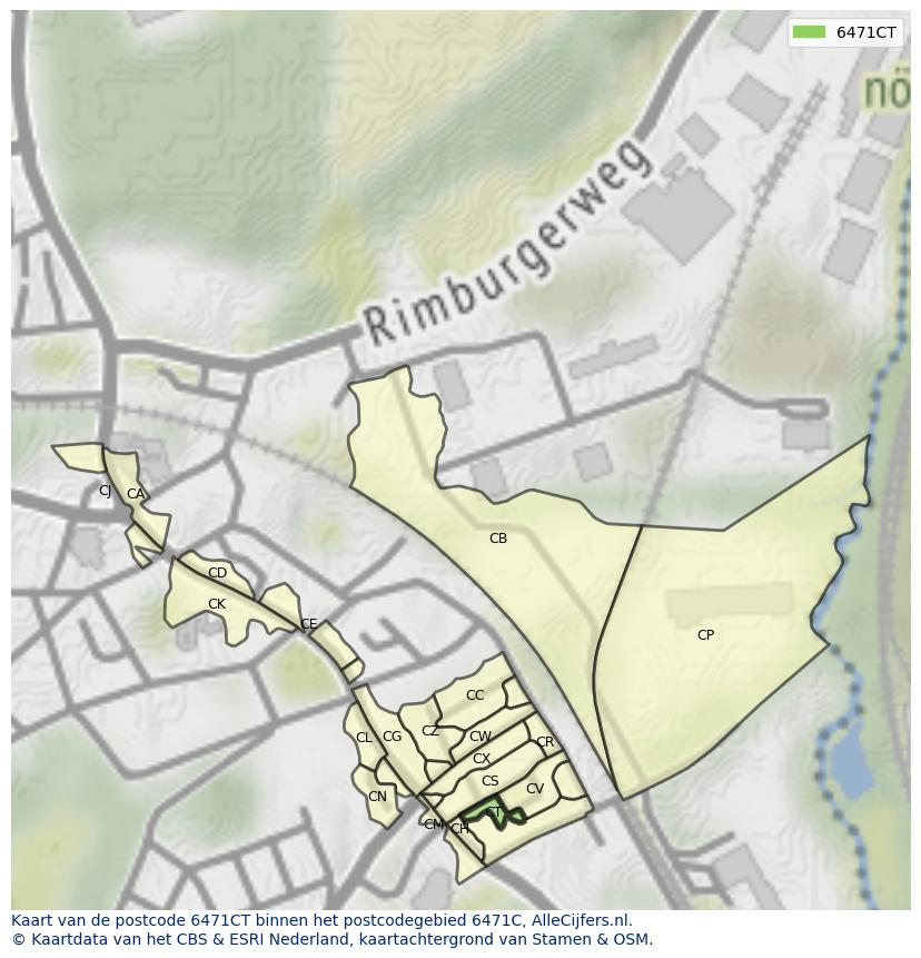 Afbeelding van het postcodegebied 6471 CT op de kaart.