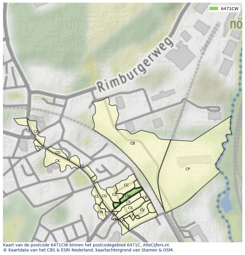 Afbeelding van het postcodegebied 6471 CW op de kaart.