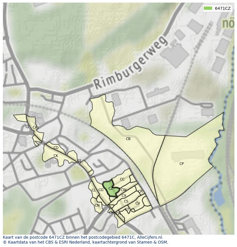 Afbeelding van het postcodegebied 6471 CZ op de kaart.