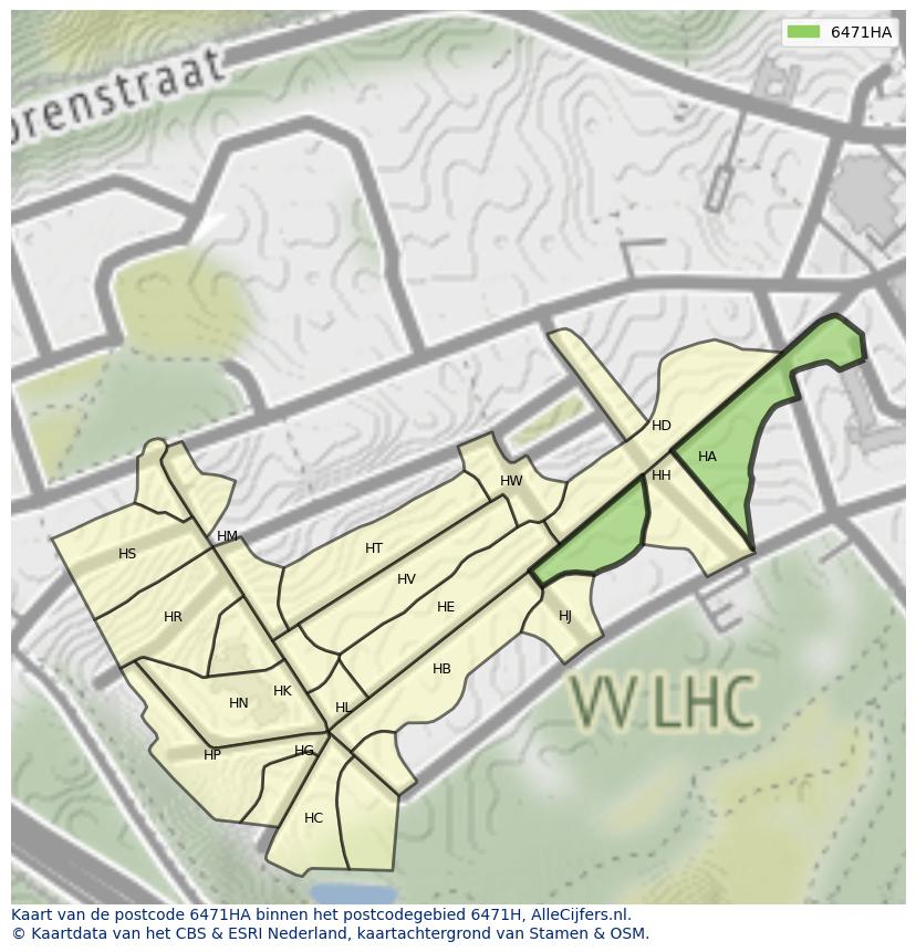 Afbeelding van het postcodegebied 6471 HA op de kaart.