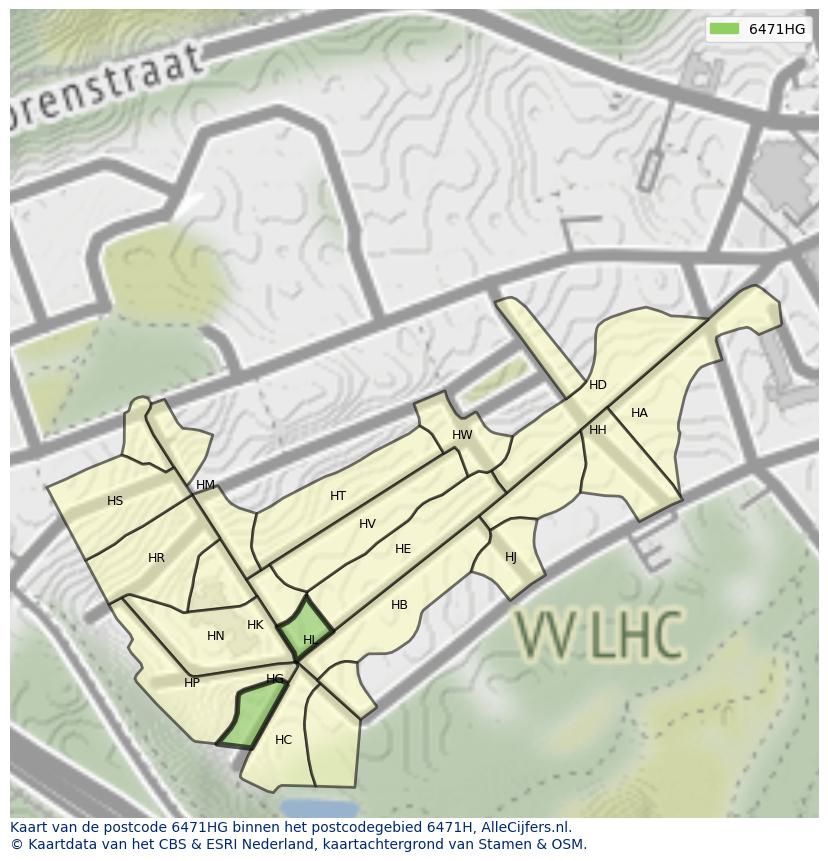 Afbeelding van het postcodegebied 6471 HG op de kaart.