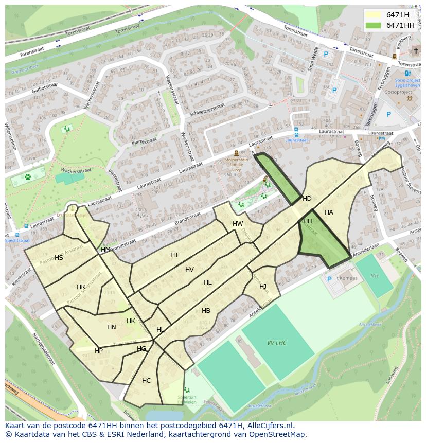Afbeelding van het postcodegebied 6471 HH op de kaart.