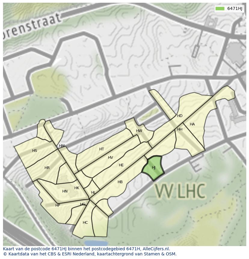 Afbeelding van het postcodegebied 6471 HJ op de kaart.
