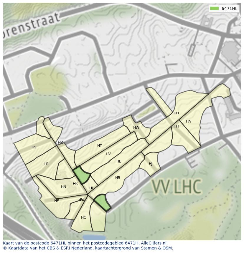 Afbeelding van het postcodegebied 6471 HL op de kaart.