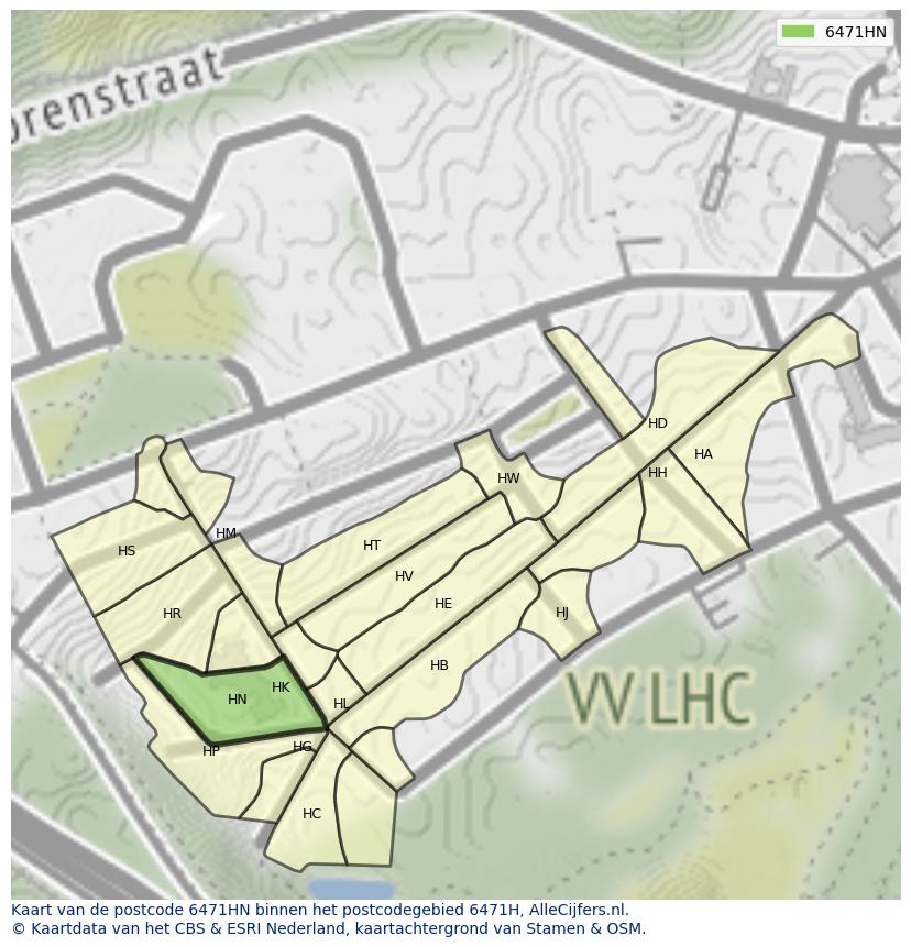 Afbeelding van het postcodegebied 6471 HN op de kaart.