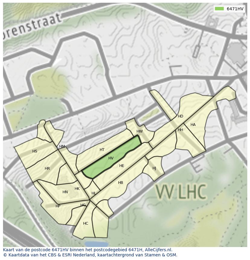 Afbeelding van het postcodegebied 6471 HV op de kaart.