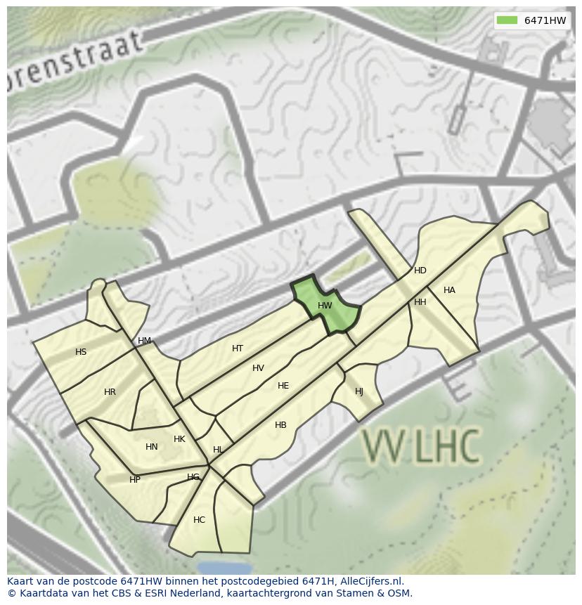 Afbeelding van het postcodegebied 6471 HW op de kaart.