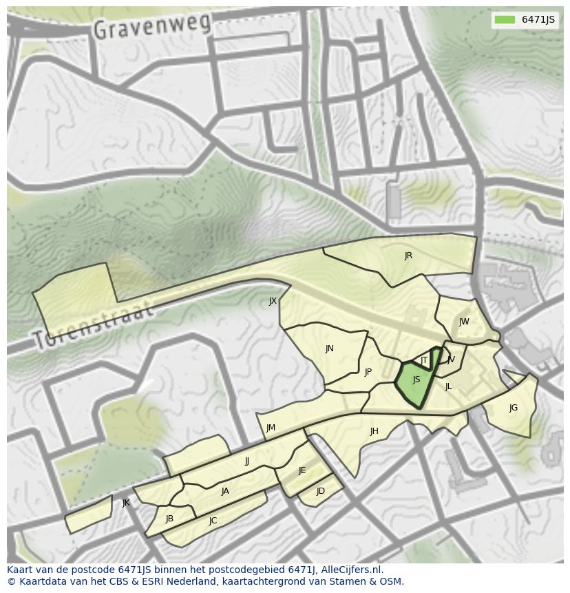 Afbeelding van het postcodegebied 6471 JS op de kaart.