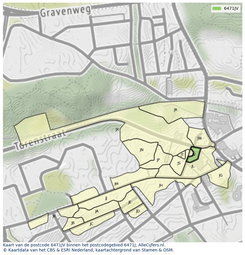 Afbeelding van het postcodegebied 6471 JV op de kaart.