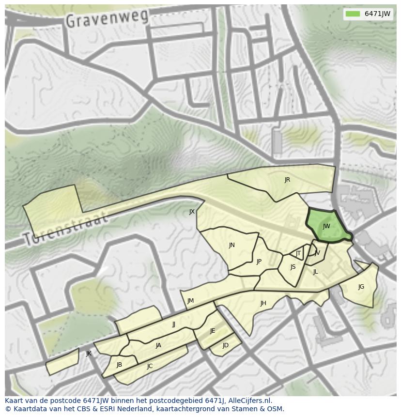 Afbeelding van het postcodegebied 6471 JW op de kaart.