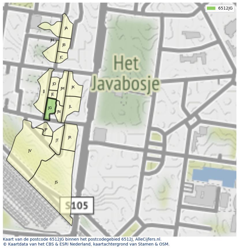 Afbeelding van het postcodegebied 6512 JG op de kaart.