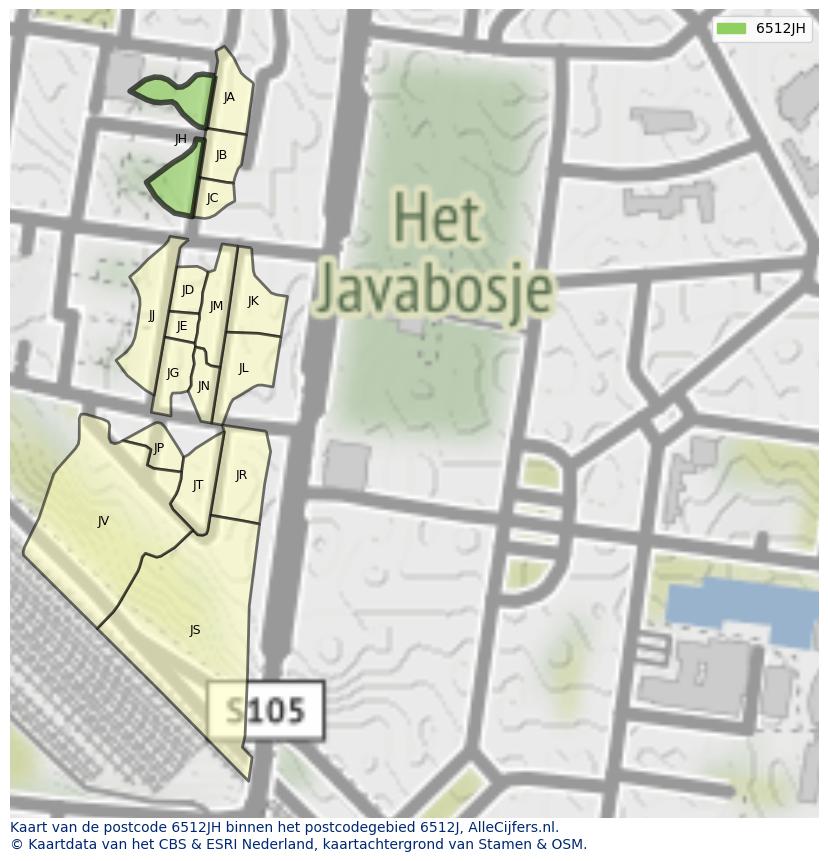 Afbeelding van het postcodegebied 6512 JH op de kaart.