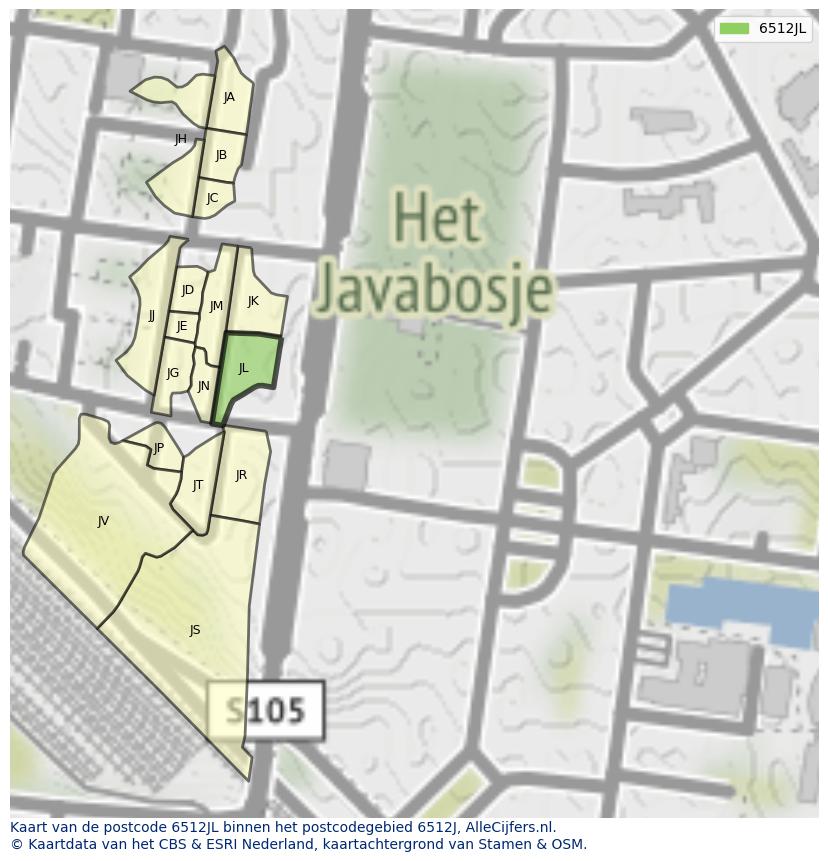 Afbeelding van het postcodegebied 6512 JL op de kaart.