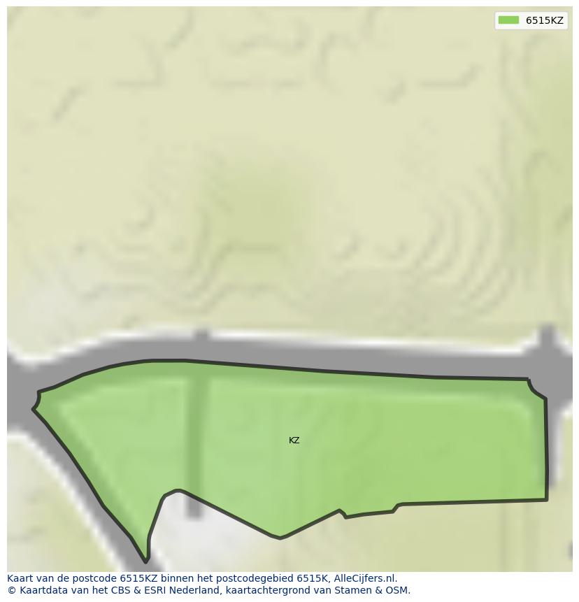 Afbeelding van het postcodegebied 6515 KZ op de kaart.