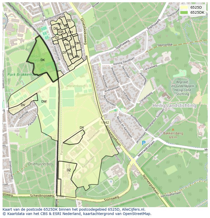 Afbeelding van het postcodegebied 6525 DK op de kaart.