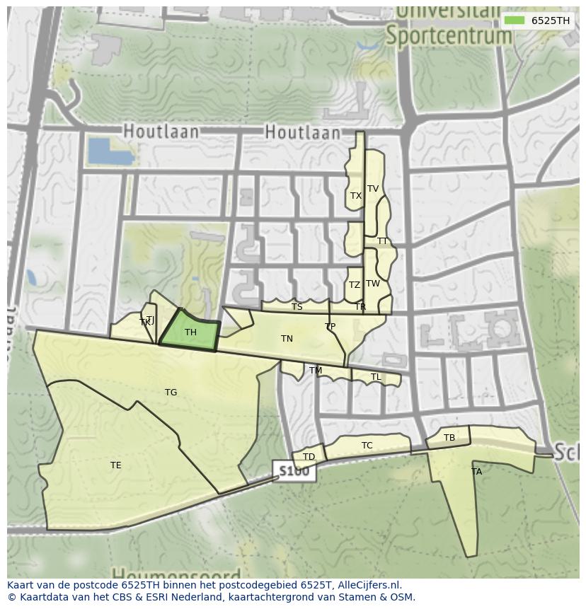 Afbeelding van het postcodegebied 6525 TH op de kaart.