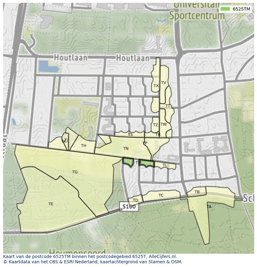 Afbeelding van het postcodegebied 6525 TM op de kaart.