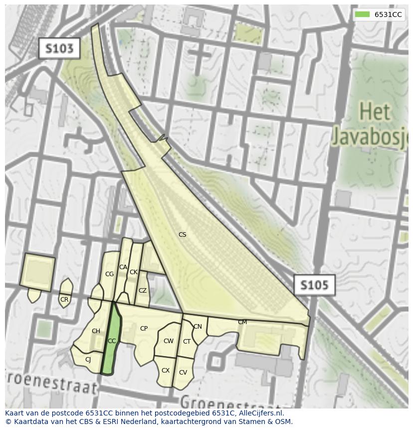Afbeelding van het postcodegebied 6531 CC op de kaart.